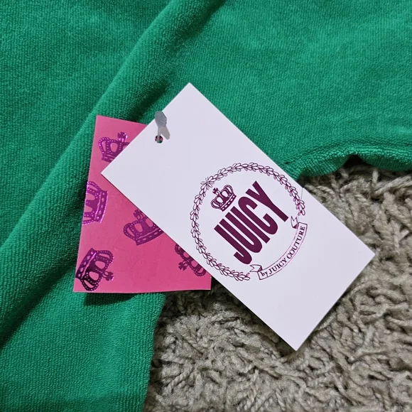 NWT Juicy Couture Top Terrycloth Crewneck Green Cropped Large - Picture 8 of 9